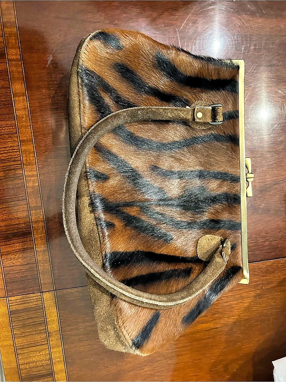 Bougainvillea Animal Print Frame Bag in Brown & Black - Picture 2 of 4